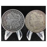 2-Silver Morgan dollars various years