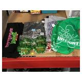 Budweiser glasses and assorted t shirts.