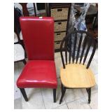 Red and wood chairs