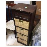 Wood skinny organizer w/baskets, approx 45 inches