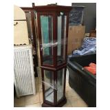 Wood skinny display cabinet w/glass shelves