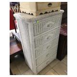 Wicker white dresser, approx 4 ft tall