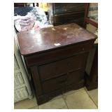 Wood nightstand w/secret drawer, contents not
