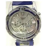 New Techno Pave Quartz Watch Silver/ Blue