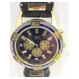 Techno Pave Quartz Watch. Blue/ Black