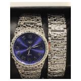 NIB Techno Pave Mens Quartz Watch/ Bracelet Set.