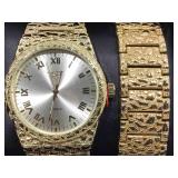 NIB Techno Pave Mens Quartz Watch/ Bracelet Set.