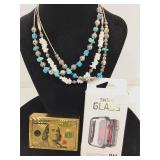 Three Beaded Barrel Clasp Necklaces, Metallic