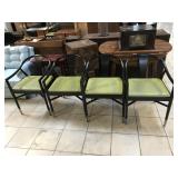 Set of 4 Wood Armchairs with green vinyl seats -