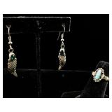 Sterling feather earrings and ring. SZ 5 1/2.