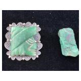 Sterling brooch with green stone and malachite