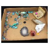 Assorted gemstones: turquoise, amethyst, pearls