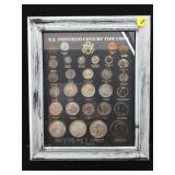 Framed U.S Twentieth century type coins. Lot of