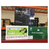 EZ ink and assorted toner cartridges in box