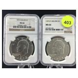 2-SILVER Graded Ike dollars NGC
