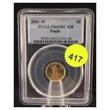 2001 W 1/10 oz gold Eagle PCGS Deep cameo PR69