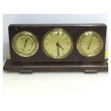 Vintage Clock Weather Station. Wood with curved