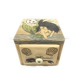 Wood 1 drawer storage box with mermaid designs.