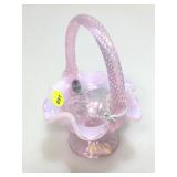 Pink fenton basket. 7 in tall.