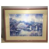 Vintage Signed 460/900 boats watercolor. Framed