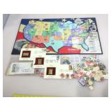 Coin and stamp collection items.