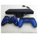 XBox 360 Kinect and assorted gaming controllers.