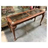 Wood hall table w/glass top, Approx 52 inches