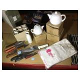 Assorted Knives, tea pots and more