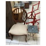 Wood chair w/metal side table