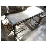 Marble top hall table w/metal frame, Approx 4 ft