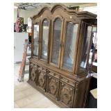 Wood china hutch w/glass shelves, side need new