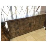 Wood dresser w/mirror, Approx 6 ft long