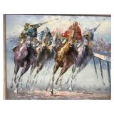 Anthony Veccio Oil on Canvas Horse Racing