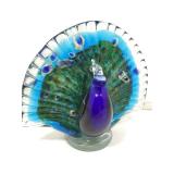 Art Glass Peacock 7in H