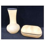 Italian Alabaster Lidded Dish and Vase. 6.5 in H Italian Alabaster Lidded Dish and Vase. 6.5 in H