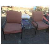 Pr patio armchairs with side table - metal frame