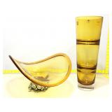Brown decorative glass center piece and vase,