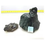 Stone specimens. Carved piece is approx 5 in and
