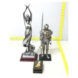 Trinket box, woman and knight statues. Some