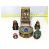 Scarabs and other Egyptian style items decor.