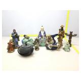 Heavy teapot and Assorted collectible figures.
