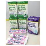 Denture cleaners and adhesives. Polygrip, core