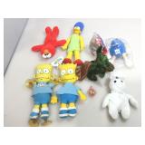 The Simpsons and Assorted vintage plush dolls.