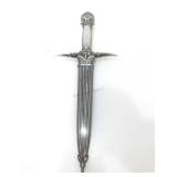 Ornate fantasy knife with metal sheath.