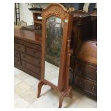 Wood stand up mirror w/storage