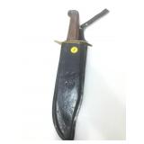Wooden handled knife with sheath.