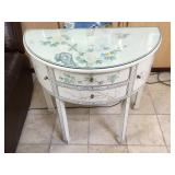 Wood hand painted cabinet w/glass top, approx 3