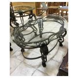 Glass top coffee table, approx 3 ft long