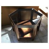 Wood hexagonal side table w/glass top