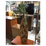 Wood vase w/prop plant, approx 36 inches tall